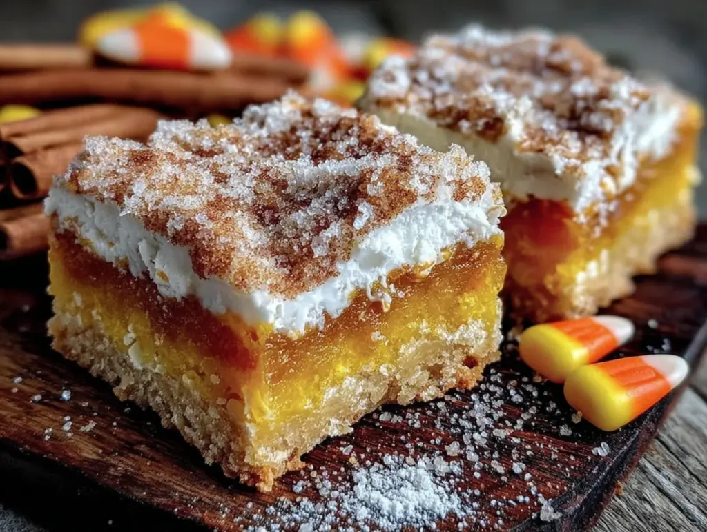 candy corn sugar cookie bars - featured image