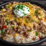 cheesy beef and rice skillet - featured image