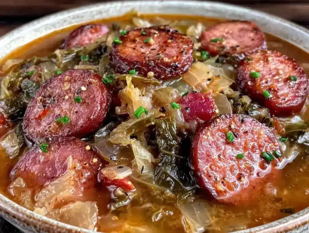 cozy kielbasa and cabbage soup - featured image