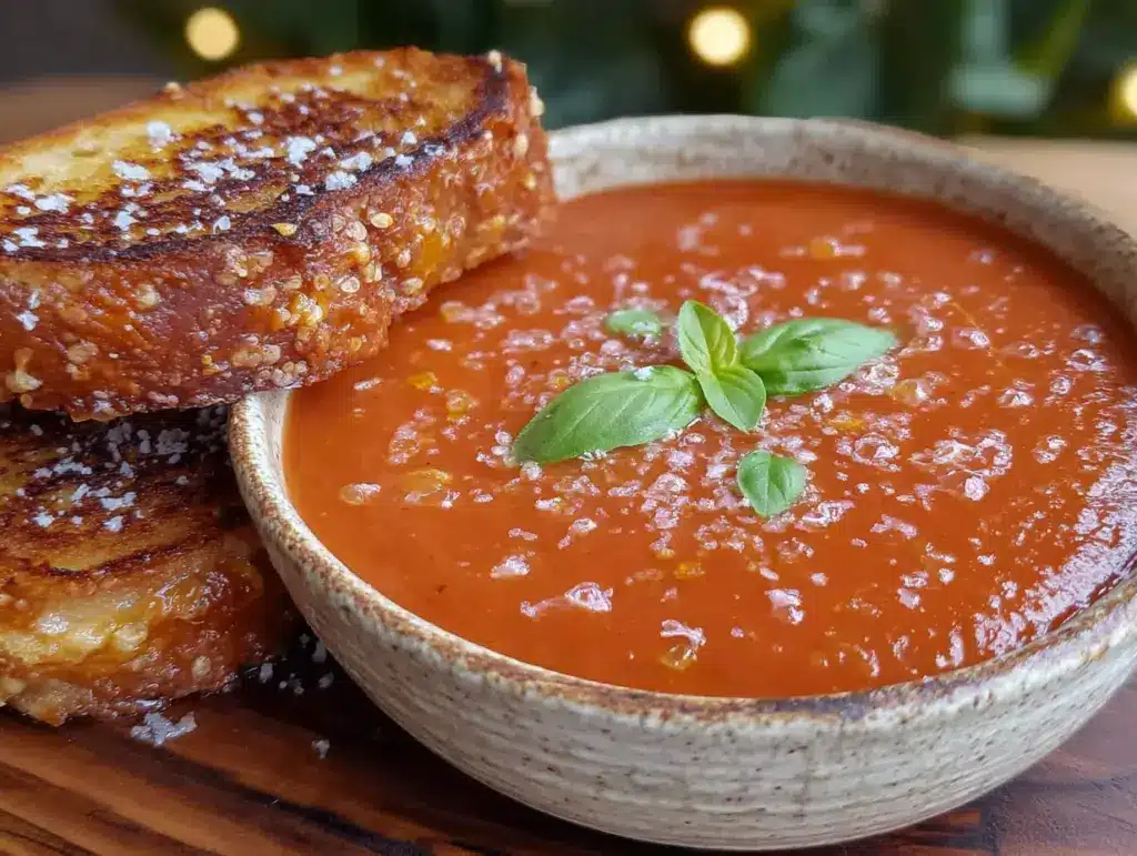 cozy slow-roasted tomato soup with grilled cheese croutons - featured image