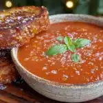 cozy slow-roasted tomato soup with grilled cheese croutons - featured image