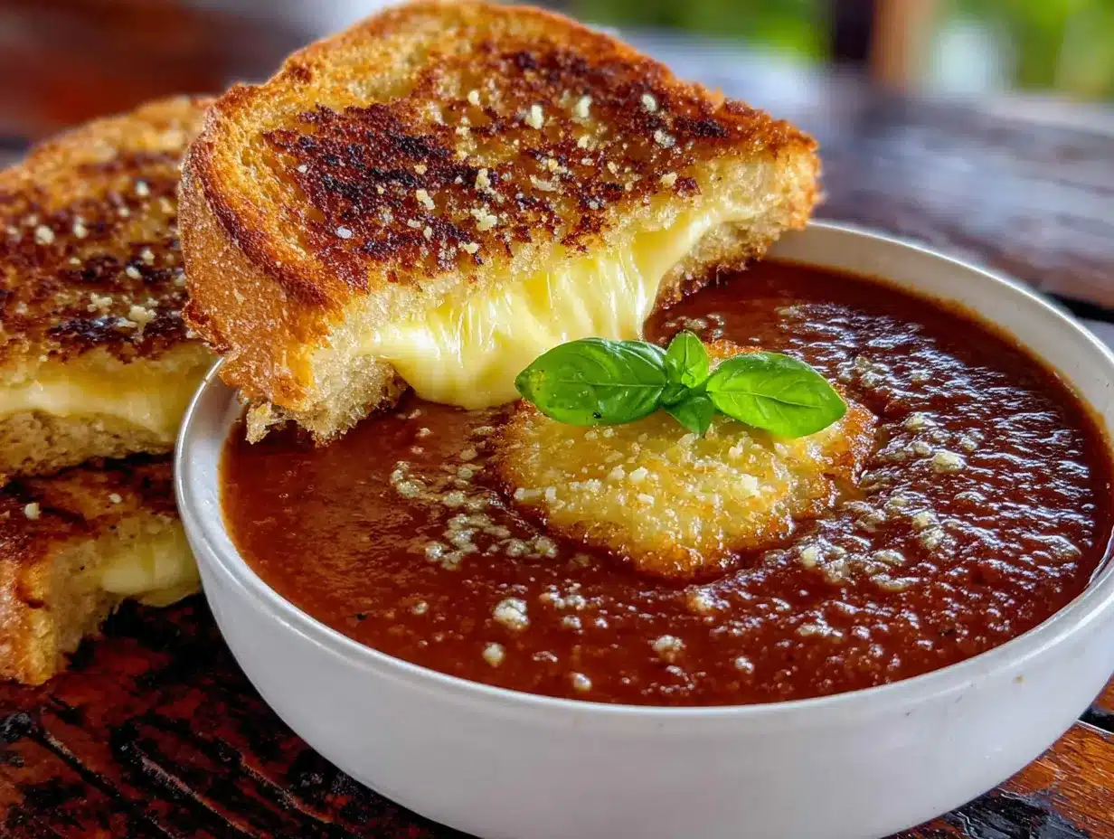 cozy slow-roasted tomato soup with grilled cheese croutons preparation steps