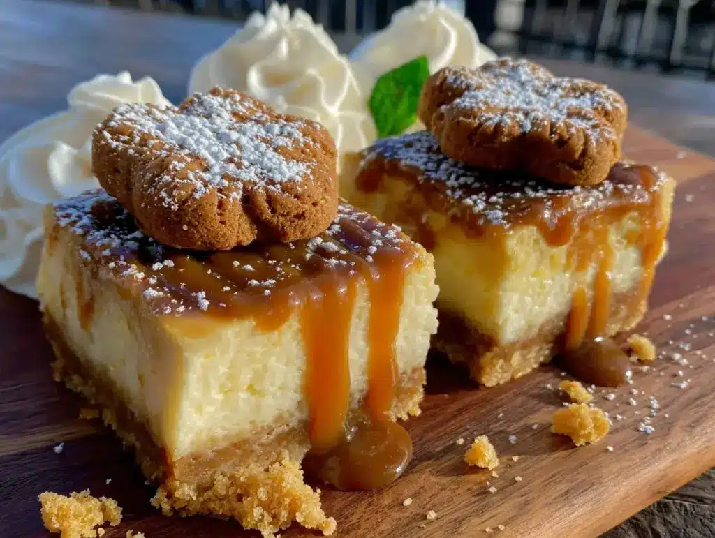 creamy biscoff cheesecake bars - featured image