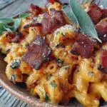 creamy butternut squash mac and cheese with bacon - featured image