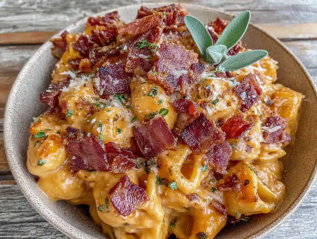 creamy butternut squash mac and cheese with bacon preparation steps