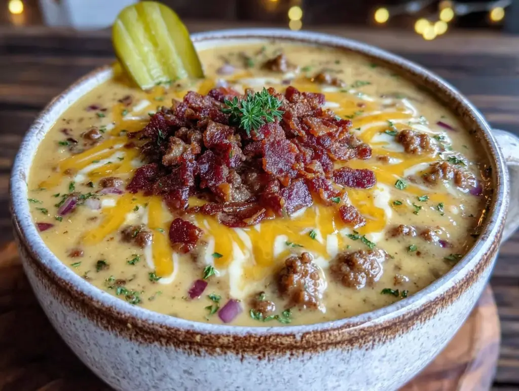 creamy cheeseburger potato soup - featured image