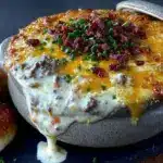 creamy crockpot cheeseburger soup - featured image