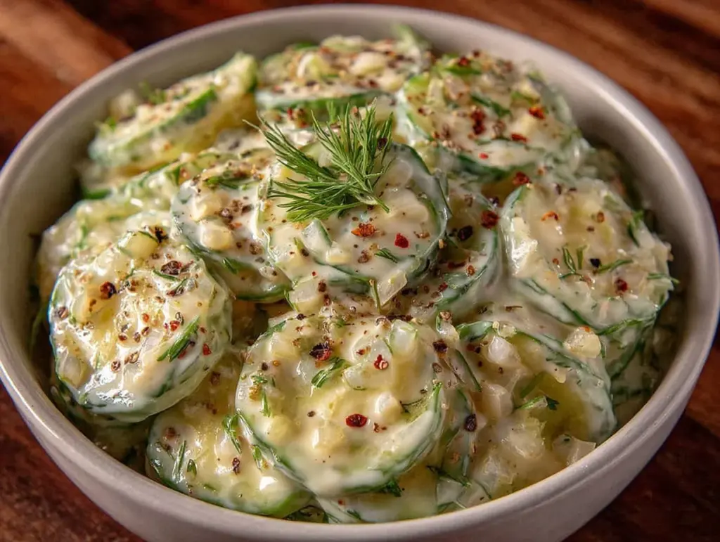 creamy cucumber salad with dill and vinegar - featured image