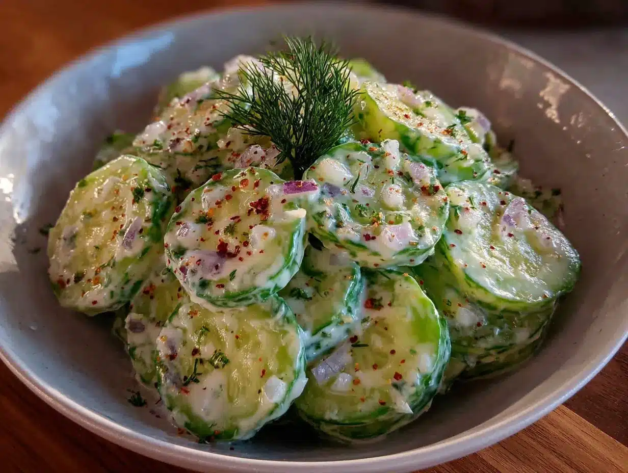 creamy cucumber salad with dill and vinegar preparation steps