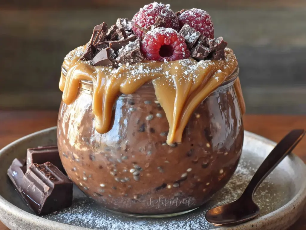 creamy high-fiber chocolate chia overnight oats - featured image