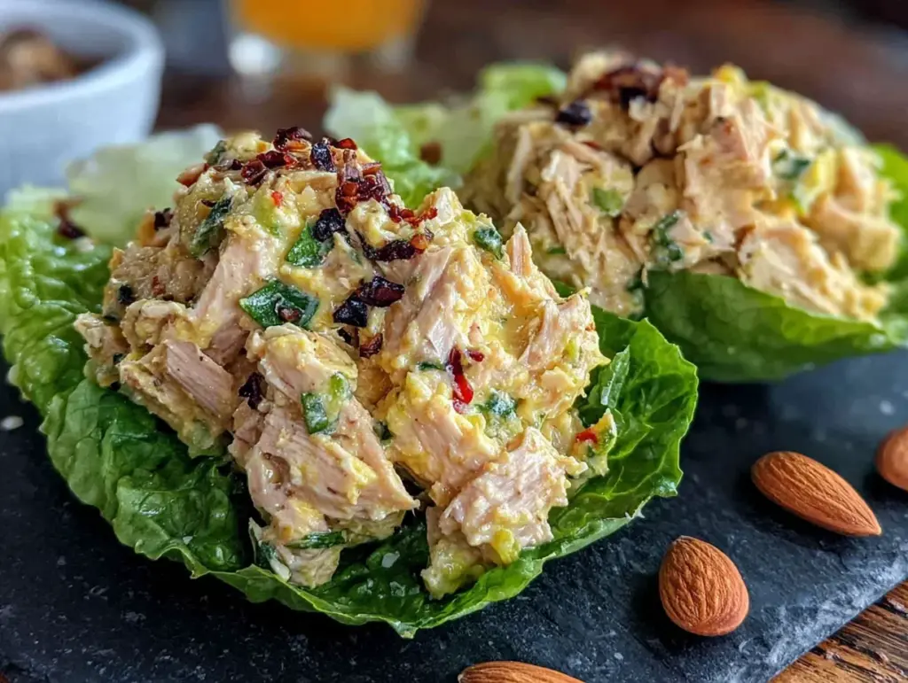 creamy high-protein chicken salad lettuce wraps - featured image