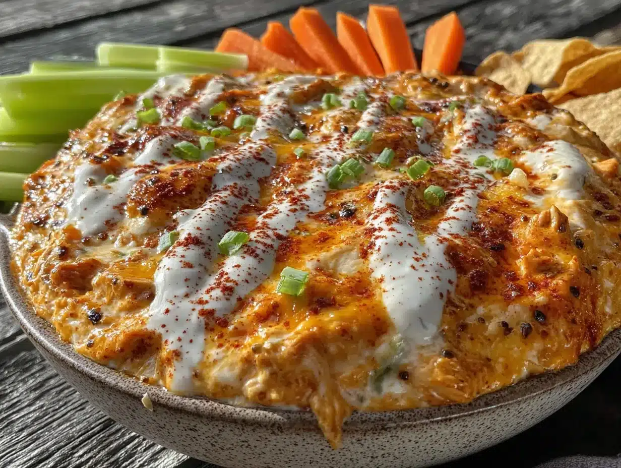 Creamy Loaded Buffalo Chicken Dip with Ranch Drizzle preparation steps
