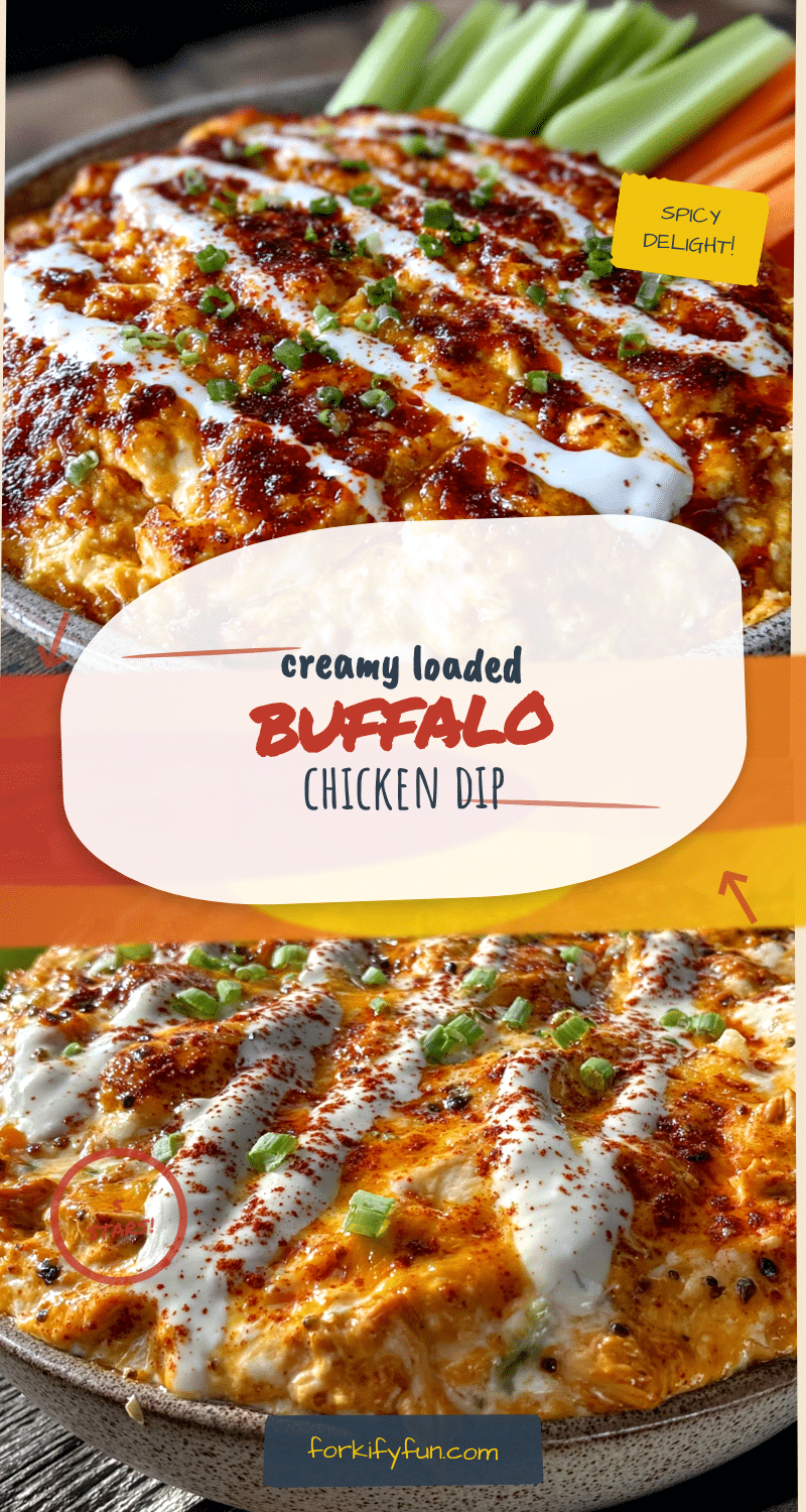 Creamy Loaded Buffalo Chicken Dip with Ranch Drizzle recipe