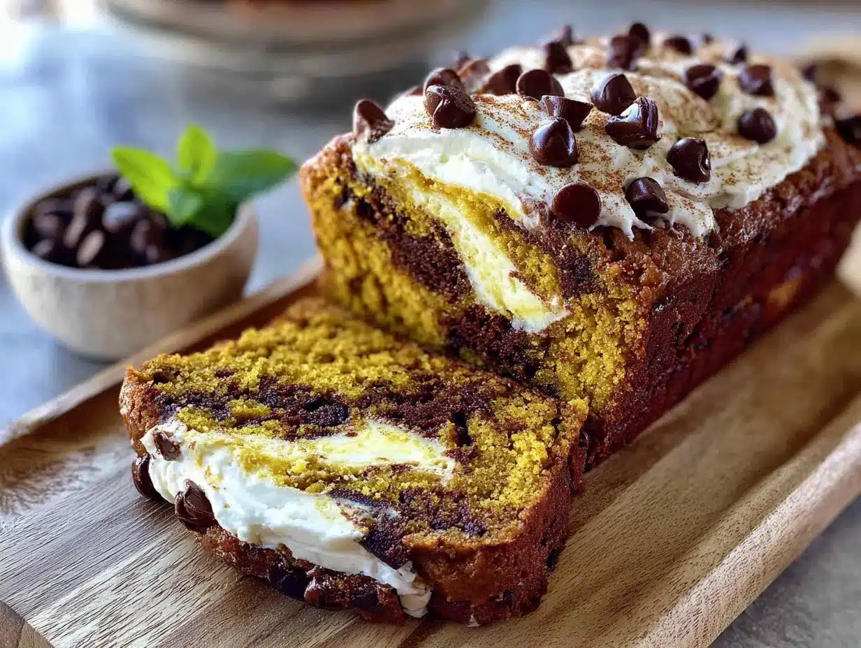 creamy swirled pumpkin chocolate chip bread preparation steps