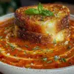 creamy tomato basil soup with grilled cheese croutons - featured image