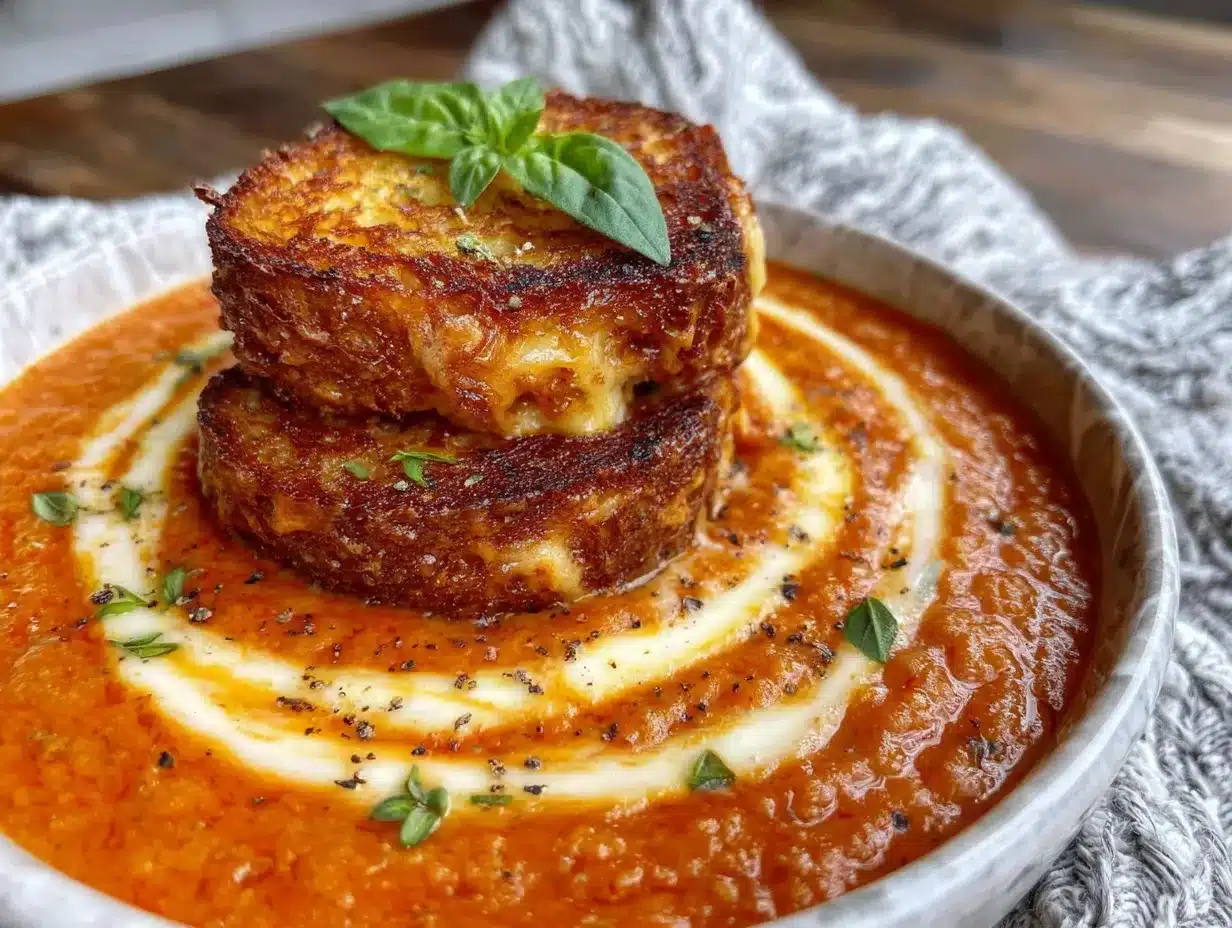 creamy tomato basil soup with grilled cheese croutons preparation steps
