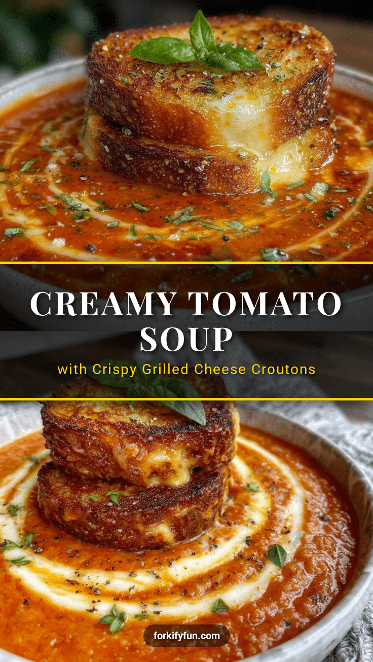 creamy tomato basil soup with grilled cheese croutons recipe