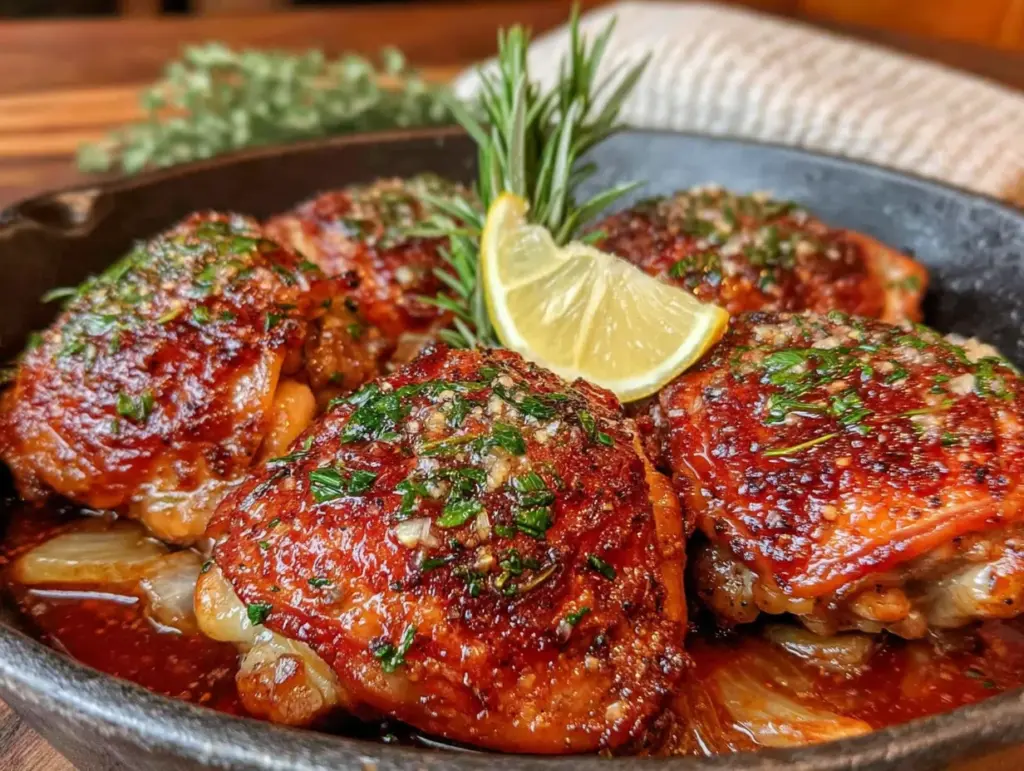 crispy baked lemon herb chicken thighs - featured image