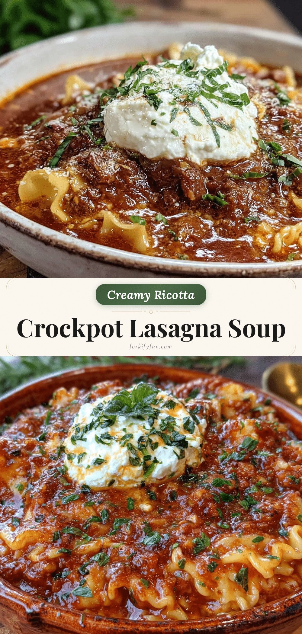 crockpot lasagna soup with creamy ricotta dollop recipe