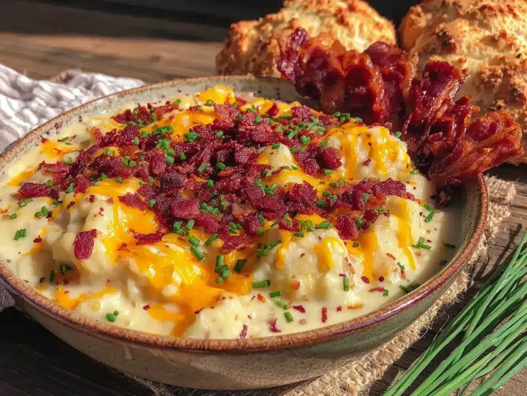 crockpot potato soup with bacon and cheddar - featured image