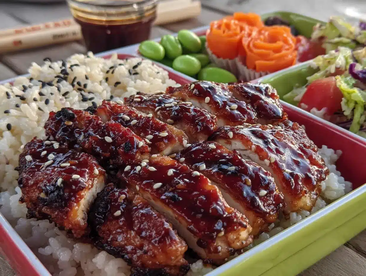 easy bento box chicken teriyaki lunch for kids preparation steps