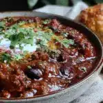 easy crockpot chili with ground beef and black beans - featured image