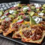 easy sheet pan nachos with ground beef - featured image