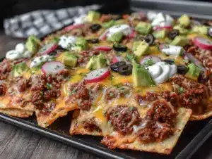 easy sheet pan nachos with ground beef - featured image