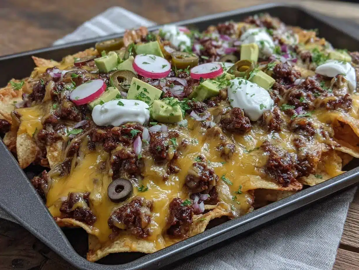 easy sheet pan nachos with ground beef preparation steps