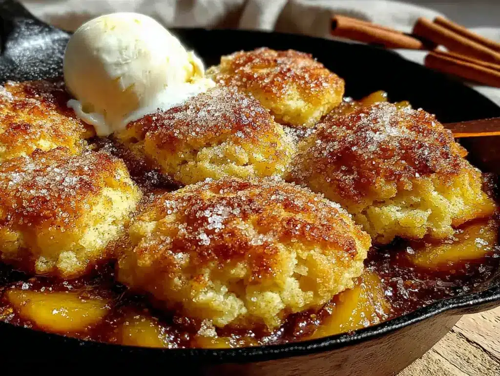 fresh peach cobbler with brown sugar biscuits - featured image