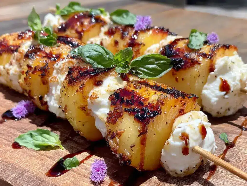 grilled peach and burrata skewers - featured image