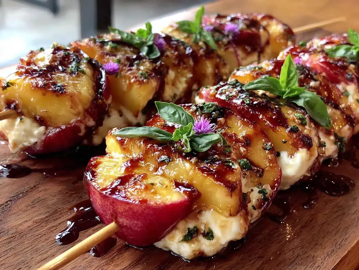 grilled peach and burrata skewers preparation steps