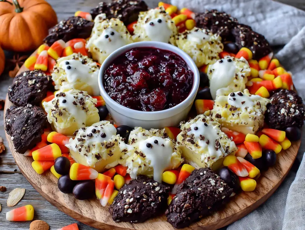 halloween charcuterie board with candy corn - featured image