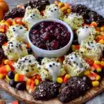 halloween charcuterie board with candy corn - featured image