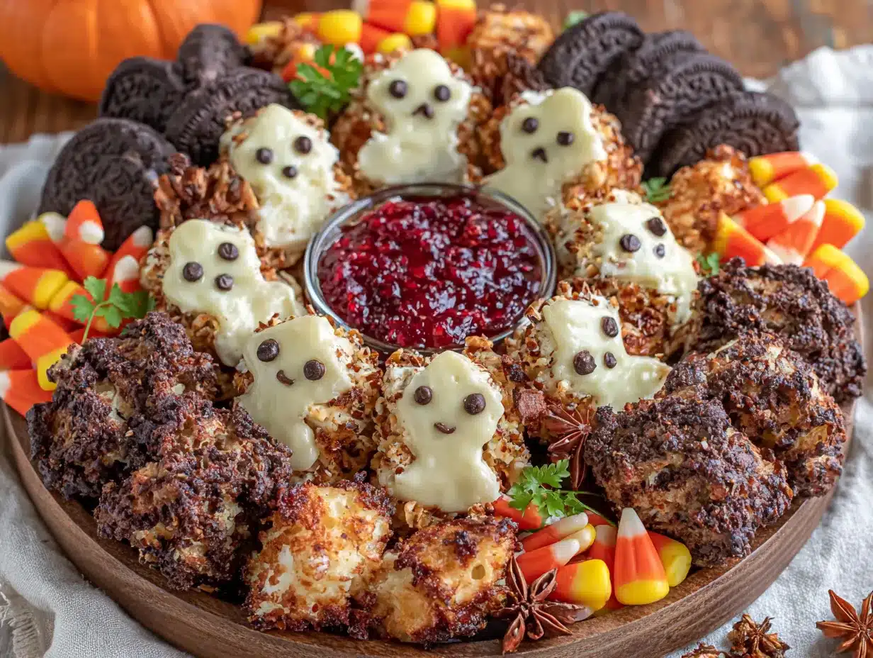 halloween charcuterie board with candy corn preparation steps