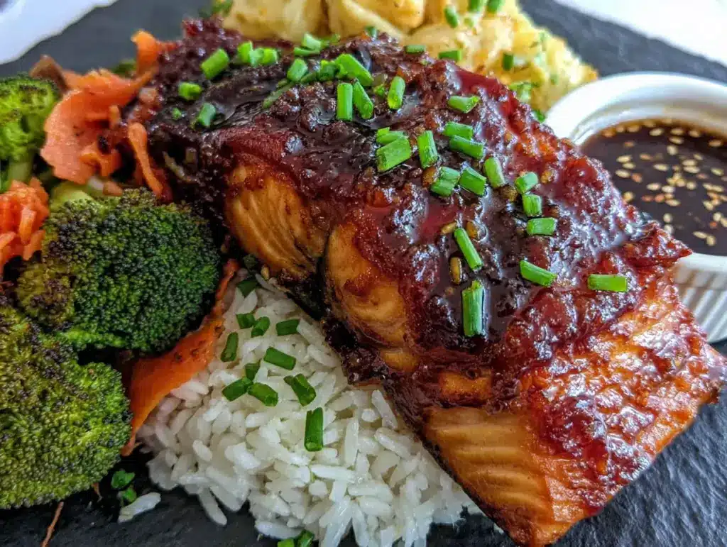 honey garlic salmon bowl - featured image
