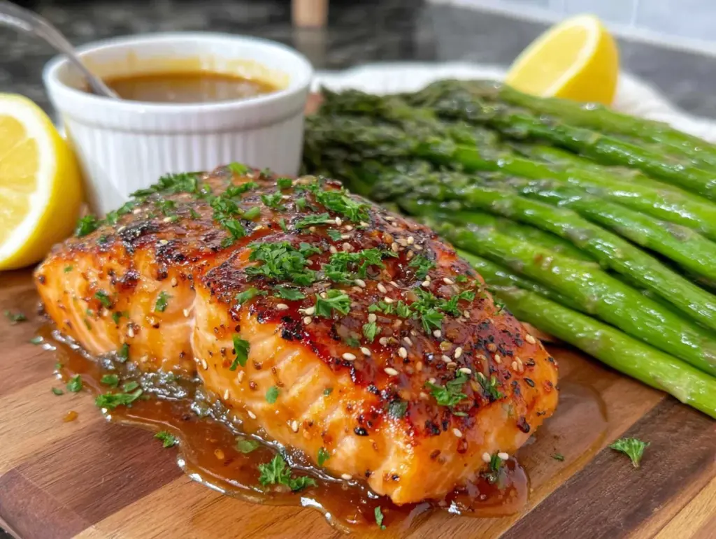 honey mustard salmon with asparagus - featured image