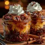 individual pumpkin dump cakes in mason jars - featured image