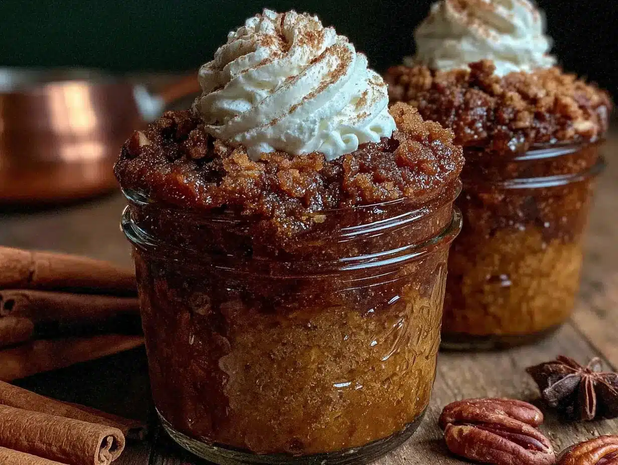 individual pumpkin dump cakes in mason jars preparation steps