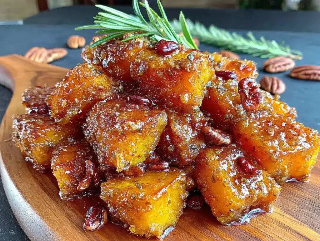 maple roasted butternut squash with candied pecans - featured image