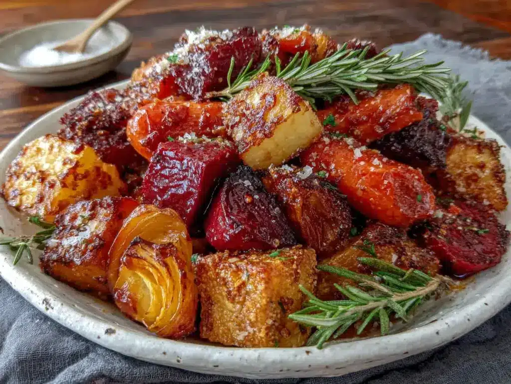 maple roasted root vegetables - featured image