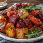 maple roasted root vegetables - featured image