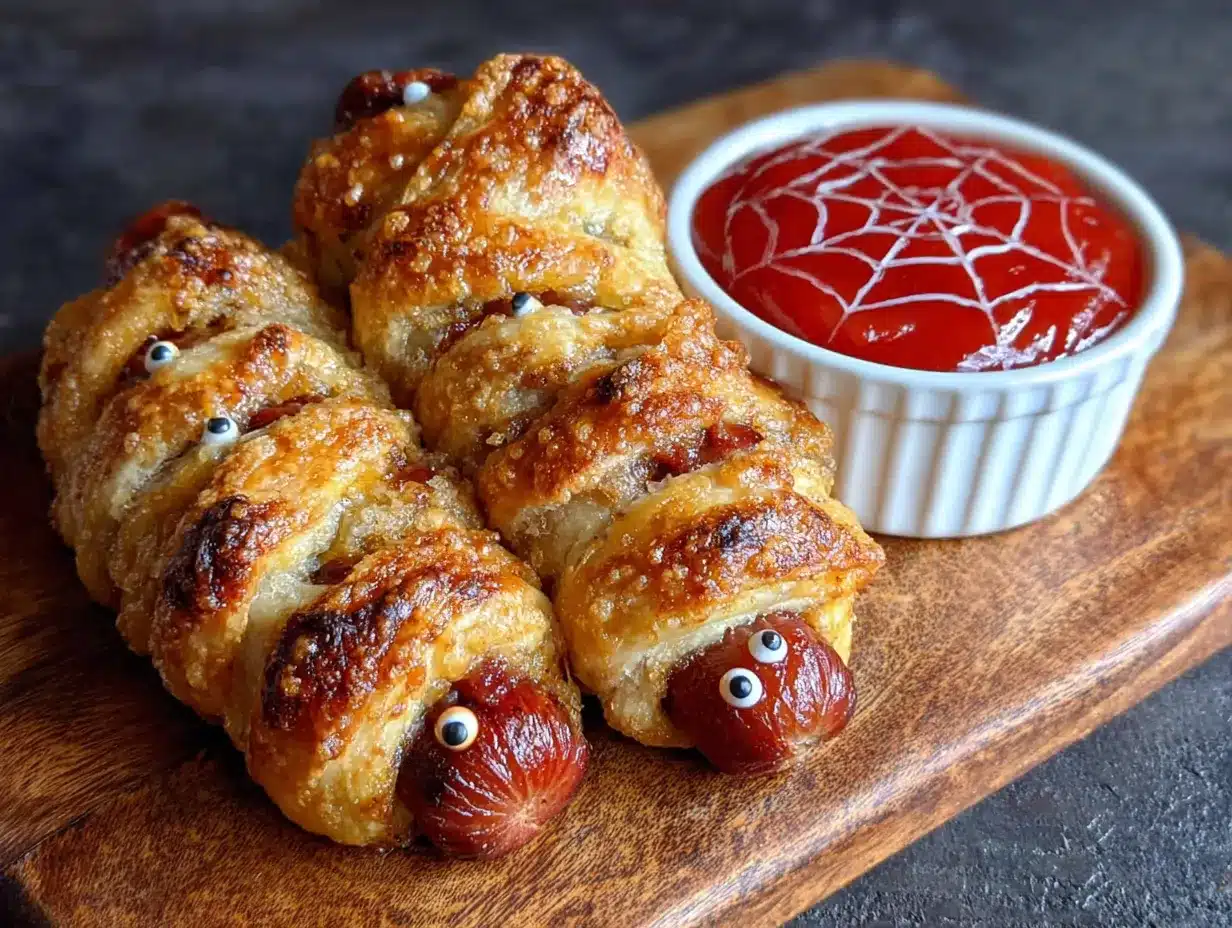 Mummy hot dogs preparation steps