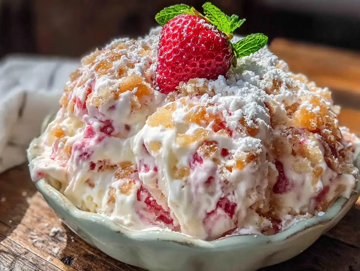 no-churn strawberry shortcake ice cream preparation steps