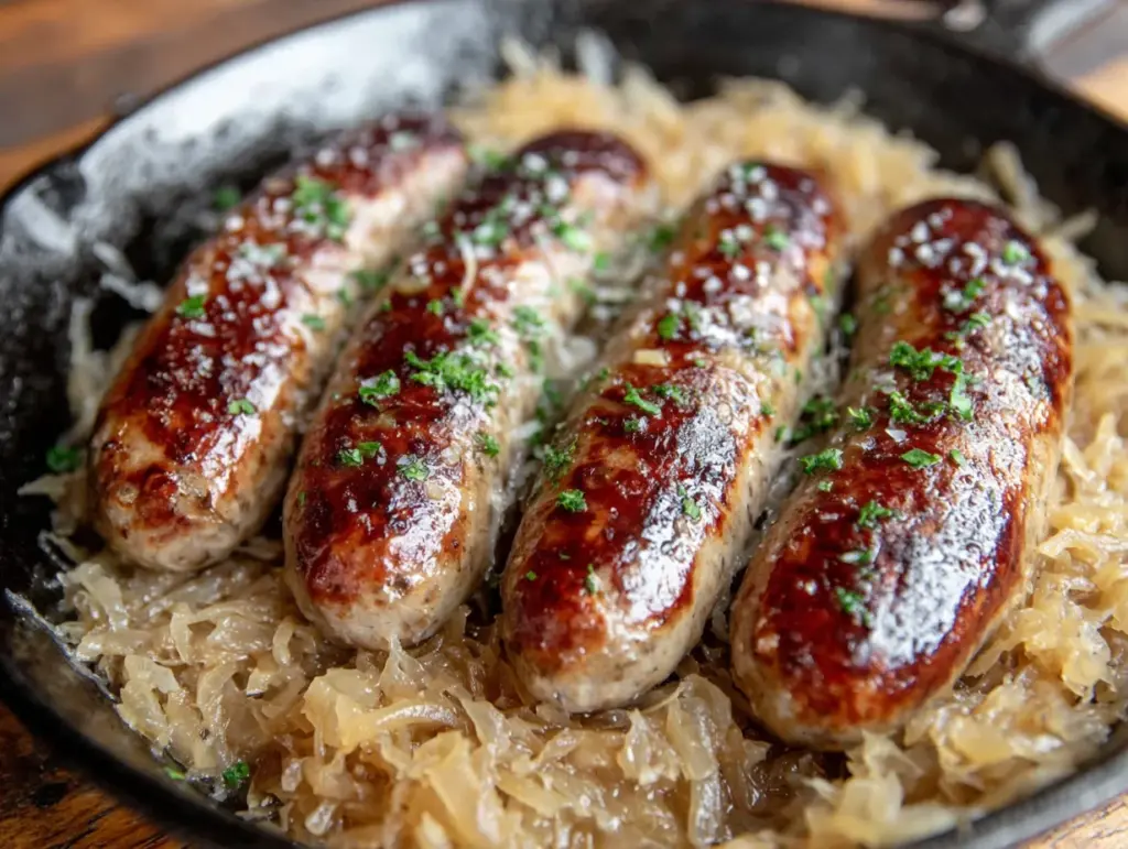 oktoberfest bratwurst and sauerkraut skillet - featured image