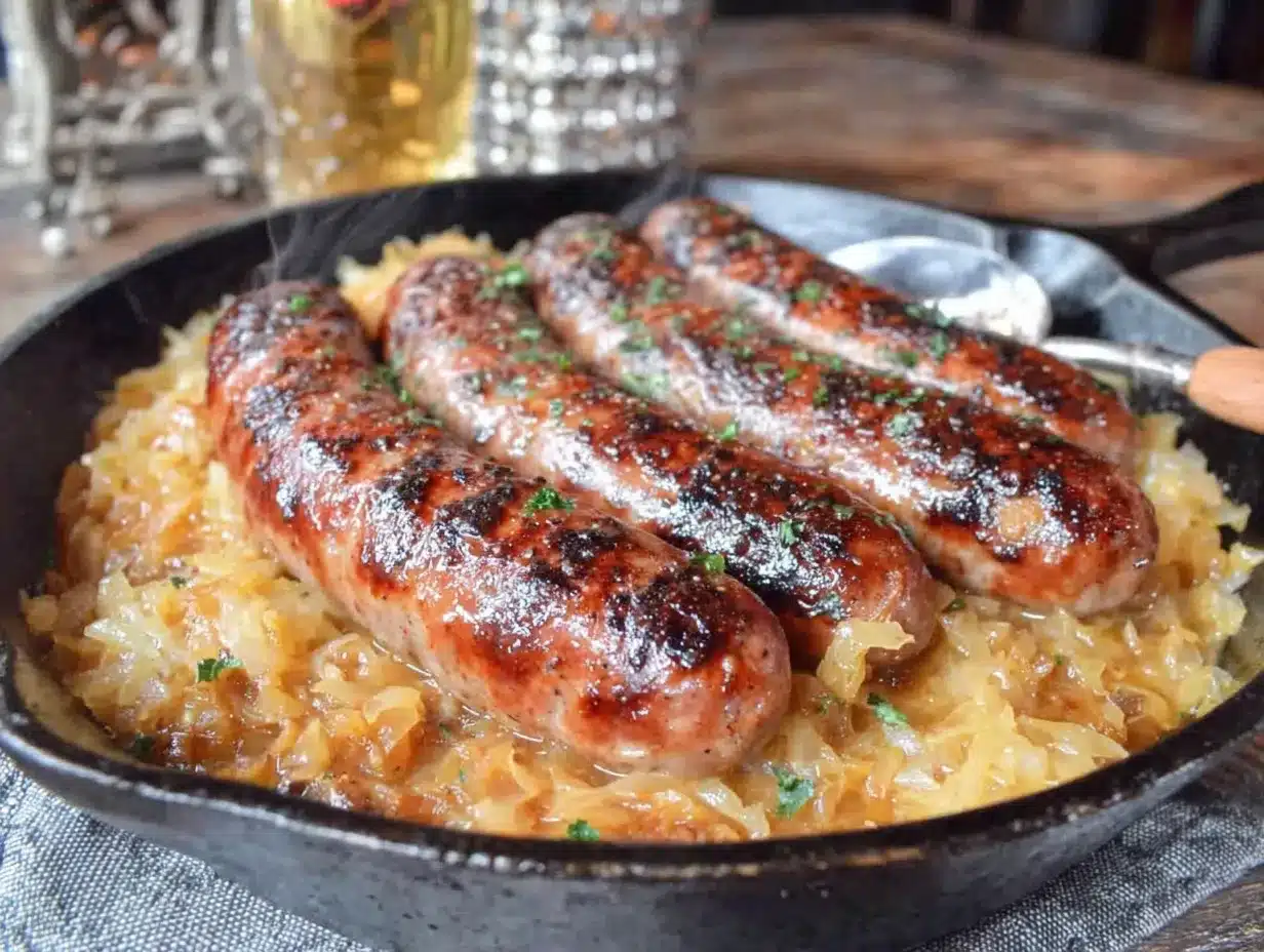 oktoberfest bratwurst and sauerkraut skillet preparation steps