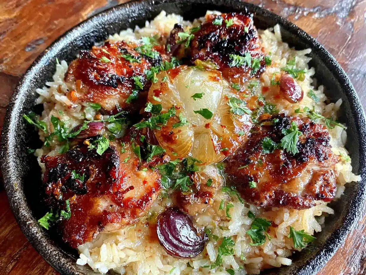 one-pan garlic butter chicken and rice preparation steps