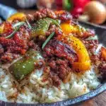 one-pan ground beef and rice skillet with bell peppers - featured image