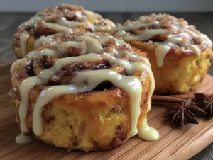 pumpkin cinnamon rolls with maple icing - featured image
