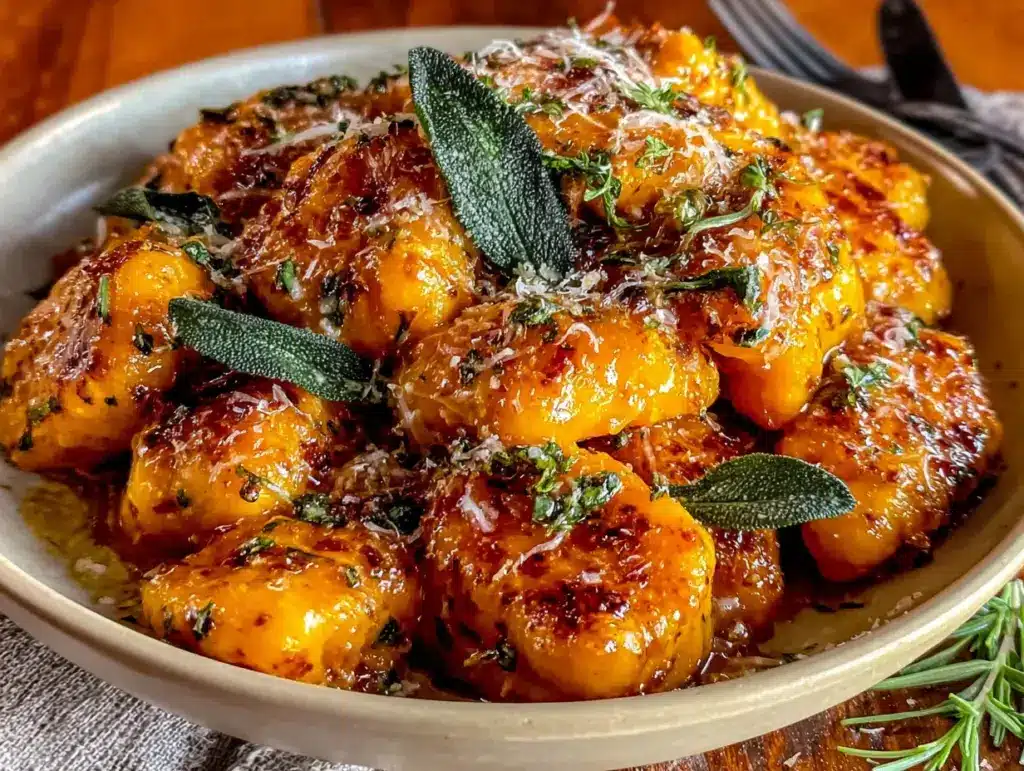 pumpkin gnocchi in brown butter sage sauce - featured image